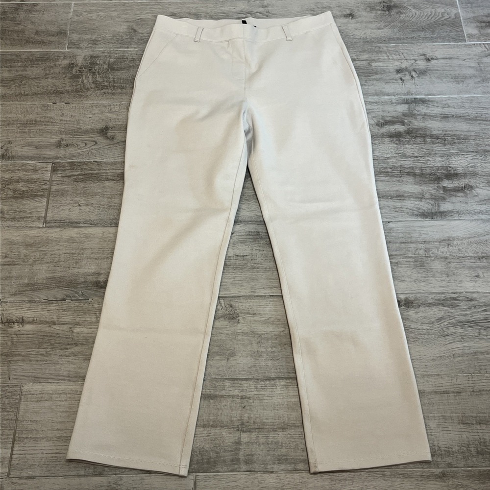 Quince Women's Ultra-Stretch Ponte Straight Leg Pant Ecru Color Size Large
